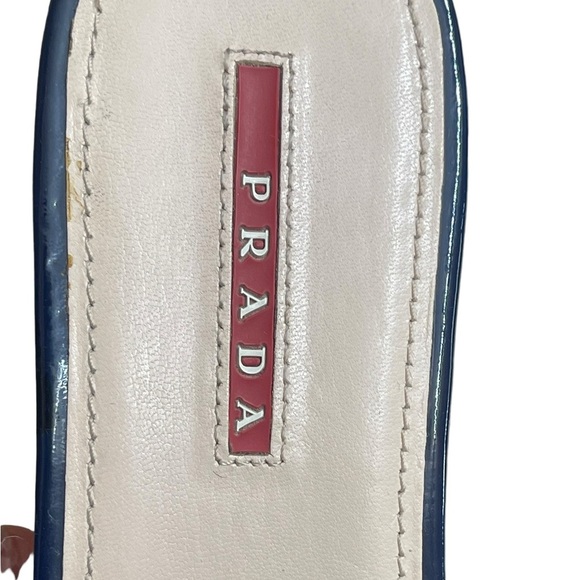 PRADA Platform Cork Wedge
Navy Blue Patent Leather
Sandals Sz EU 37.5 US 7.5 - Picture 12 of 15